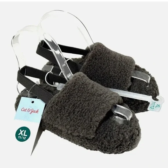 Cat & Jack Toddler Avi Single Strap Faux Shearling Slippers Gray - Picture 2 of 8